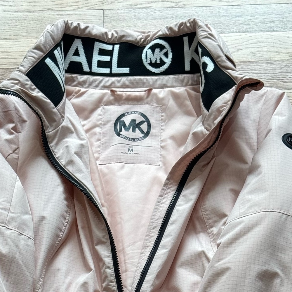 MICHAEL Michael Kors Logo Stand Collar Anorak Hooded Coat Size M pale pink - Picture 2 of 6